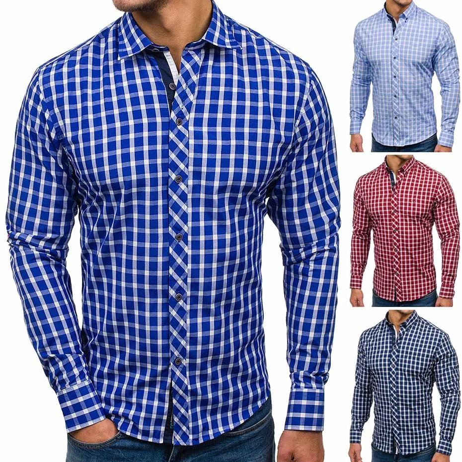 Zogaa Весна для мужчин s повседневные тонкие рубашки Fit Мужские рубашки с длинным рукавом Smart платье рубашка хлопок мода рубашка в клетку 2019
