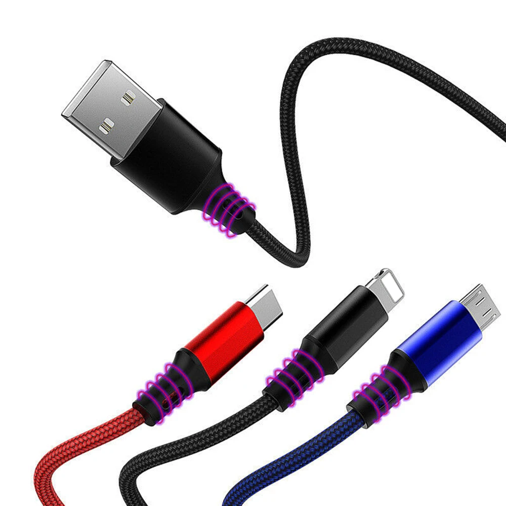 3 в 1 usb type C кабель для USB C/Micro USB/IOS кабель для мобильного телефона Быстрая зарядка type C кабель для usb type-C для IPhone X