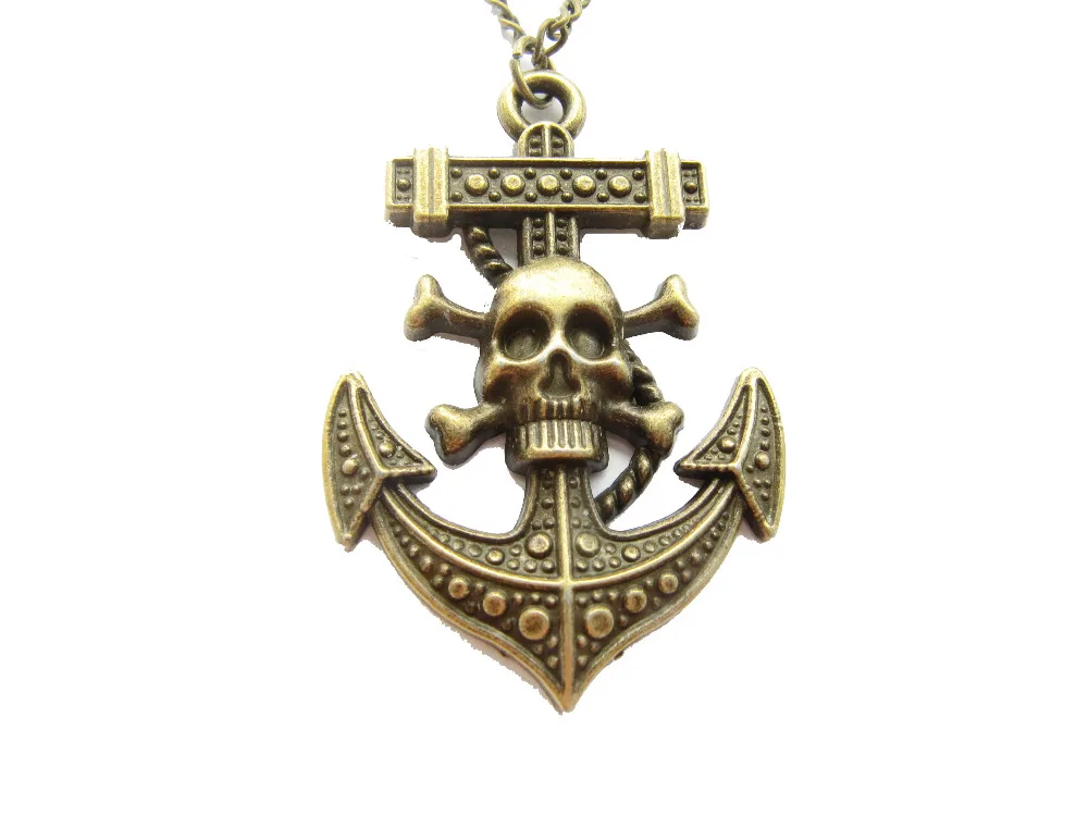 2pcs Wholesale Bronze Pirate Anchor Skull and Crossbones Necklace,skull