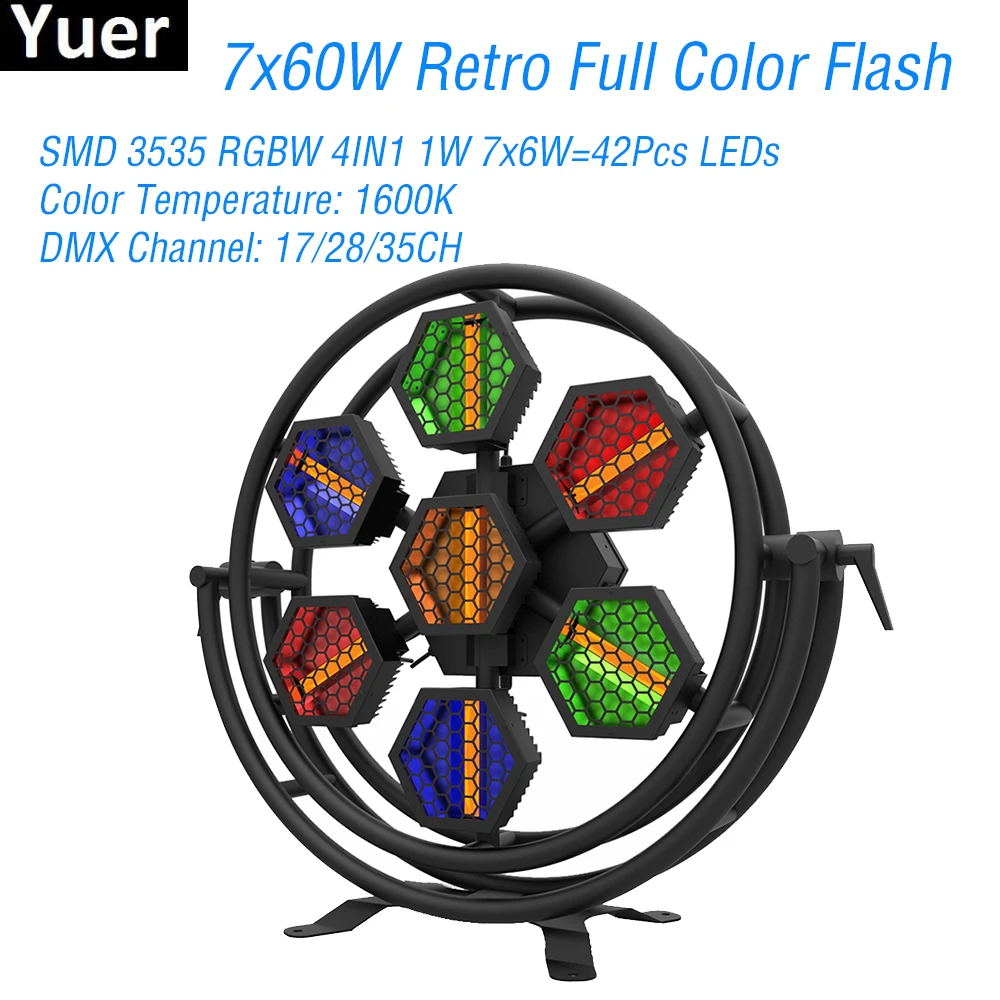 

7X60W LED Full Color RGBW 4IN1 Retro Flash Light DMX512 Sound LED Bar Party Lights DJ Disco Club Big Stage Strobe Flash Light