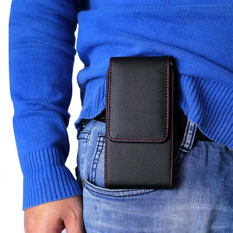 Универсальная мужская сумка на пояс из искусственной кожи, поясная сумка, сумка для мобильного телефона, сумка на липучке, чехол с зажимом для ремня, Классическая сумка с зернистой текстурой личи