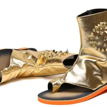 Модные синие мужские летние сандалии; кожаные сандалии-гладиаторы с заклепками; сандалии мужские пляжные туфли; chaussure homme