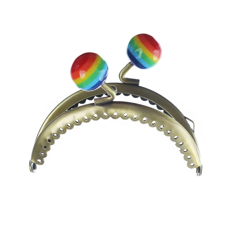 

25Pcs Multicolor Resin Ball Coins Purse Arch Arc Frame Kiss Clasps Clips Lock Ruffled Clutch Handbag Handle Bronze Tone 8.5x7cm