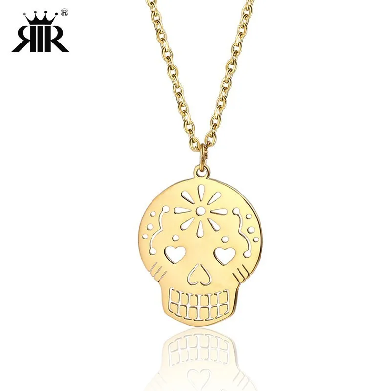 

RIR Cute Mexico Smile Sugar Skull Mask Necklace Stainless Steel Halloween Jewelry Gift For Her Gothic Minimalist Jewelry