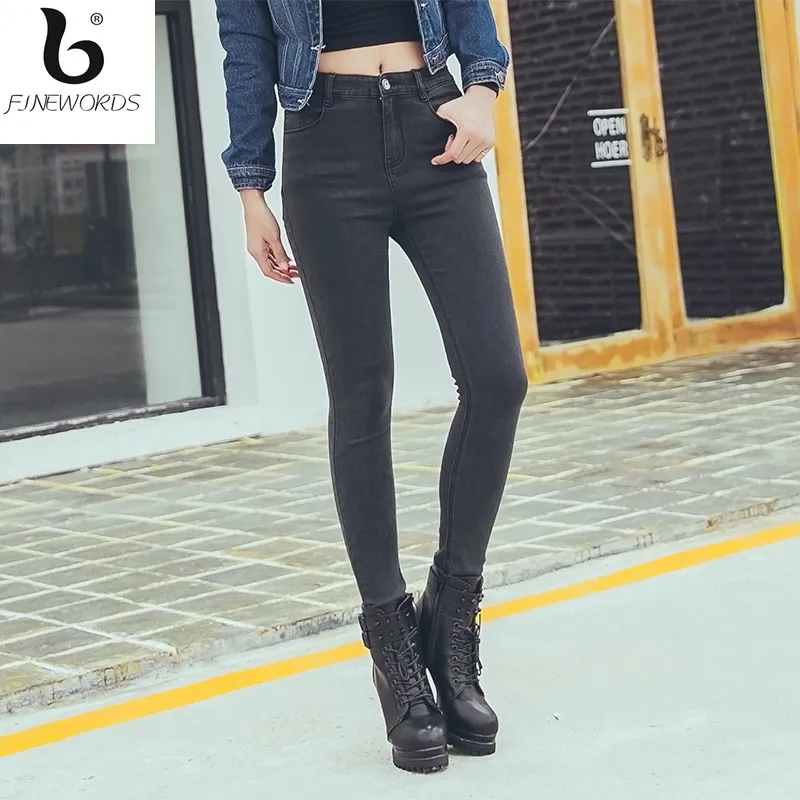 

FINEWORDS Newest Design American Apparel Slim Femme Plus Size Jeans Elasticity Push Up Skinny Jeans Woman Causal Pencil Pants