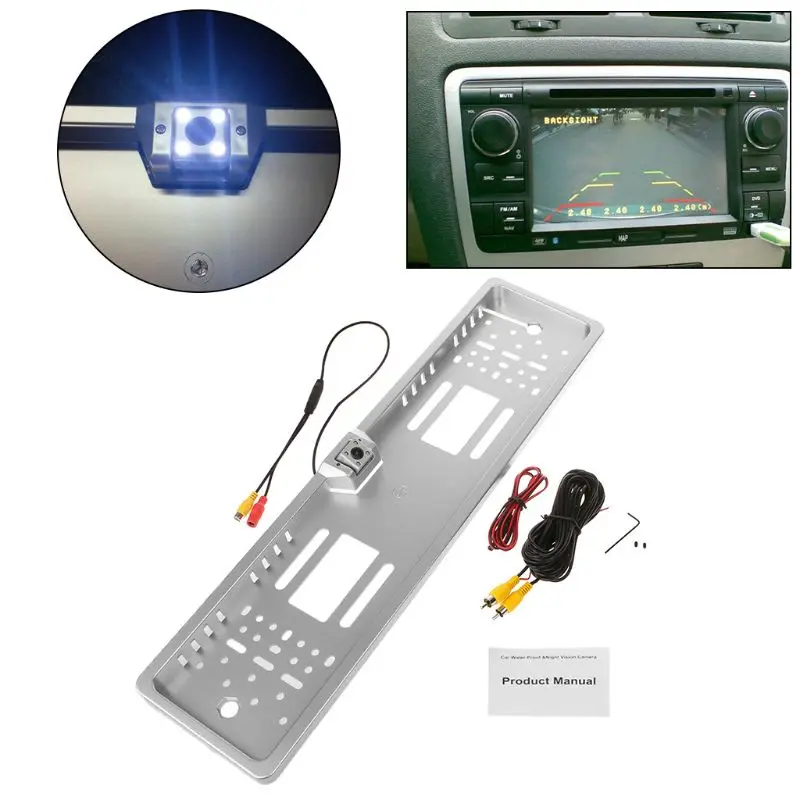 

Night Vision Rear View Camera Car Rear Camera EU Car License Plate Frame HD Reverse Rear Camera With 4 LED Light