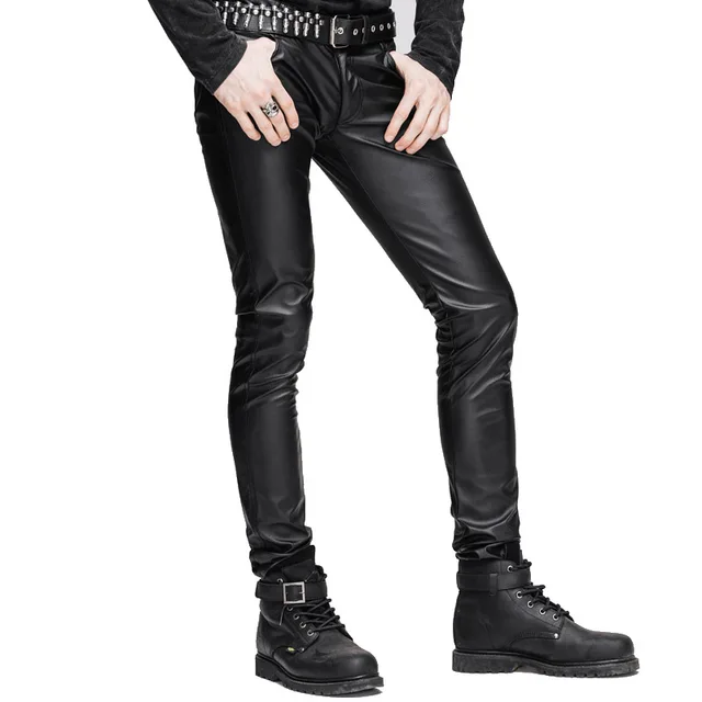 Devil Fashion Steampunk Man Black Sexy PU Leather Pants Gothic Punk Casual Stretch Tight Trousers Slim Chaparajos