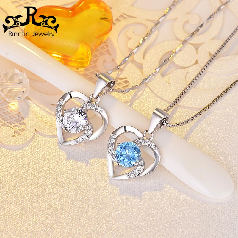 

2019 ORSA JEWELS Female Silver Neckce with Blue White AAA Cubic Zircon Pandent with Chain For Valentine's Day gift DLN07
