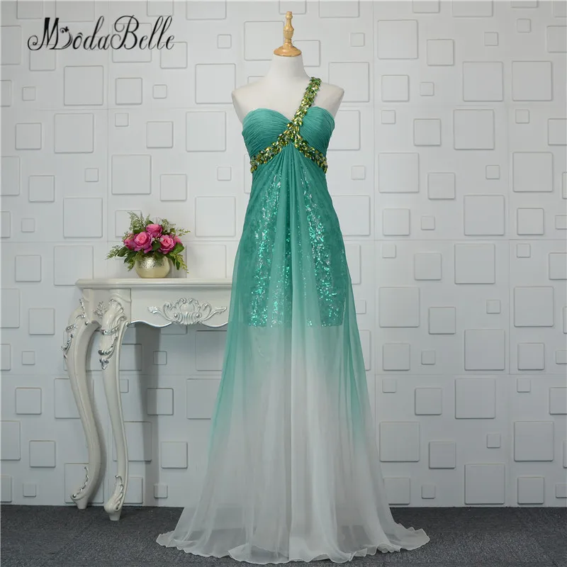 

modabelle Elegant One Shoulder Ombre Prom Dresses 2018 Women Sequin Long Chiffon Beaded Gradient Color Evening Party Dress