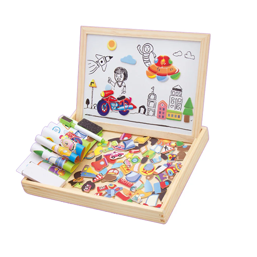 

100+PCS Wooden Magnetic Puzzle Figure/Animals/ Vehicle /Circus 3D Puzzle Drawing Board Box Learning Educational Toy Kids Gift