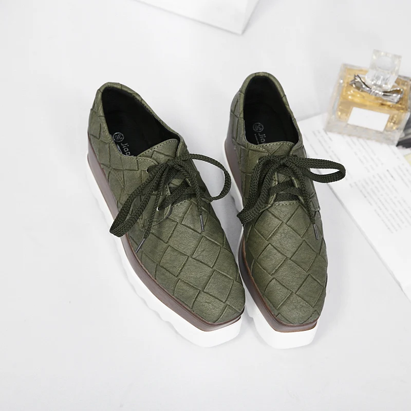 

2018 Platform Shoes Woman Denim Round Toe Lace-Up Platform Oxford Shoes Women Sneakers New Fashion shoes