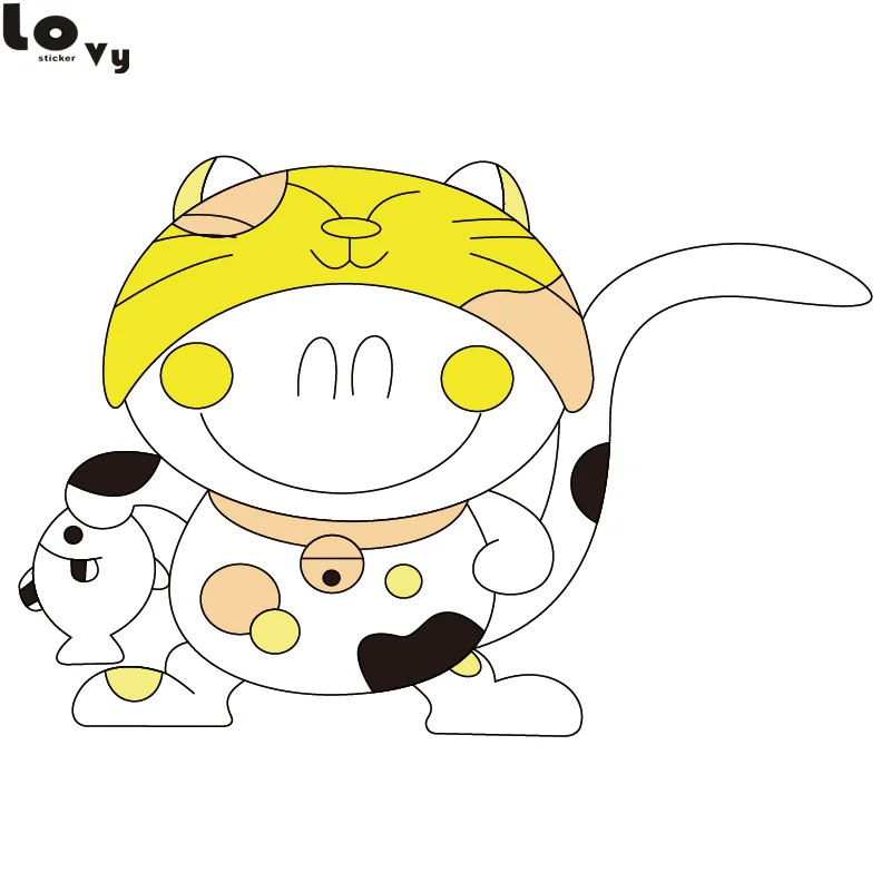 Kreatif Dicetak Tersenyum Kucing Dan Ikan Stiker Dinding Lucu