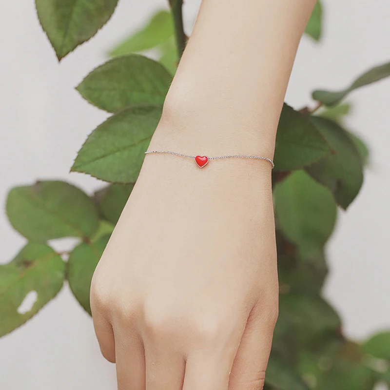 

Hot Sale Silver Bracelet for Women with Enamel Heart Charm Bracelets Party Jewelry Gift