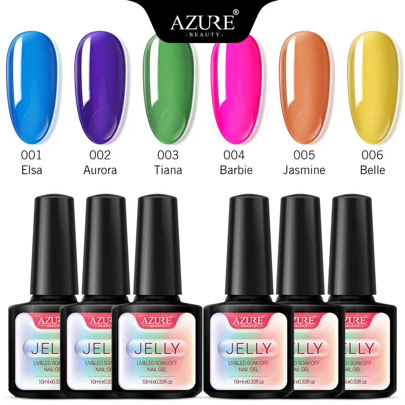 

Azure Beauty 6PCS/LOT 10ML Summer Series Jelly Color Gel Jelly Nails UV Gel Varnish Soak Off UV LED Semi Permanent Nail Art Gel