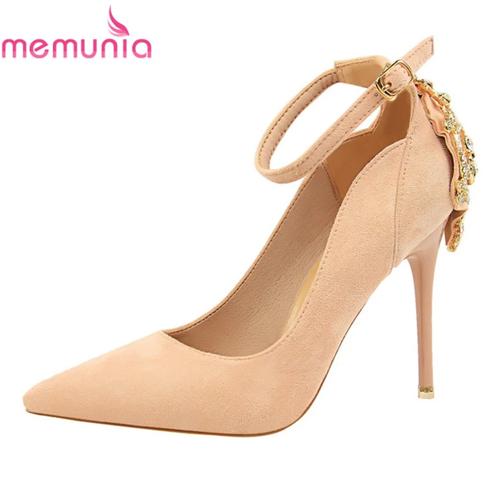 

MEMUNIA female pumps women shoes high heels spring autumn flock pointed toe elegant new arrive comfortable wedding shoes