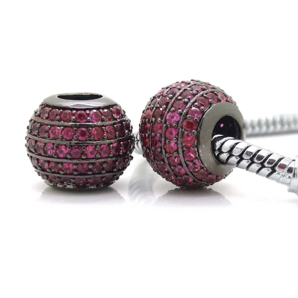 

Charm Micro Pave Red Corundum Zircon Big Hole Spacers Beads,Compatible With European Thread Pandora Bracelets Necklace Jewelry