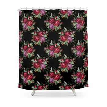

Watercolor Pattern A Bouquet Of Roses On Black Shower Curtain Waterproof Polyester Fabric Bathroom Decor Printed Shower Curtain