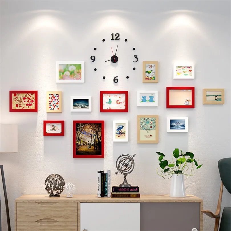 

15pcs/set Europe Style Photo Frame with Picture Cheap Wood Wall Decor Picture Frames Set for Bedroom Living Room Marcos De Foto