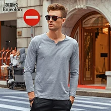 Enjeolon, Брендовые мужские футболки, одежда с длинным рукавом, одежда с v-образным вырезом, однотонные черные футболки, тонкие топы, футболки S-4XL размера плюс RST1531-1