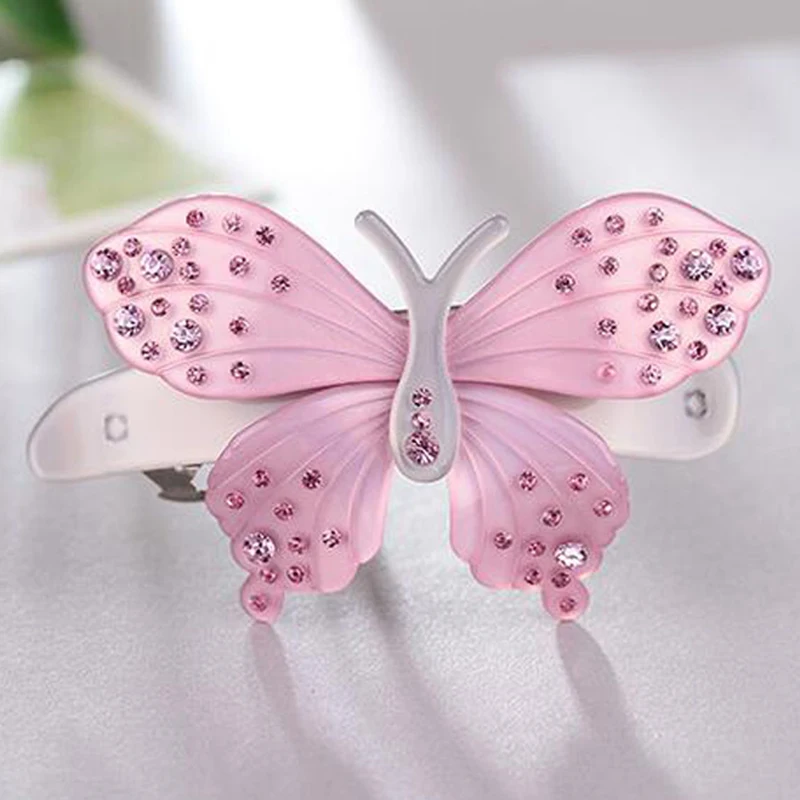 Butterfly Hair Clips For Women Acrylic Rhinestone Hairpins Top Folder