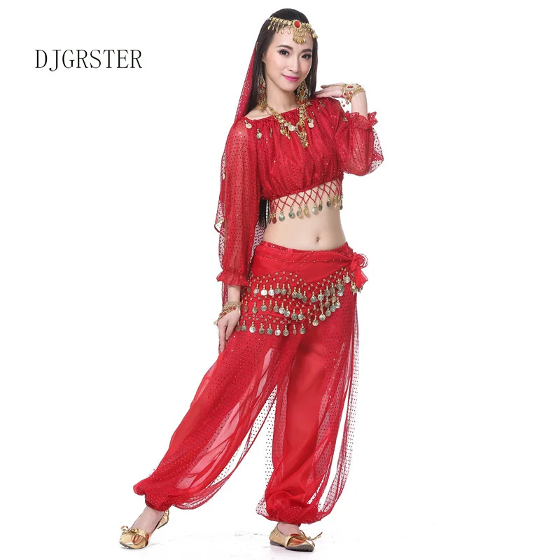 DJGRSTER 5-Piece Belly Dance Costume Set - Bollywood Indian Dress for Women - Tribal Belly Dancing Outfit image 2