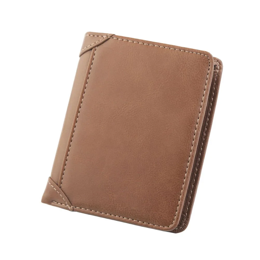 

New Style Men Short Wallet PU Leather Purse Card Holder Vintage Coin Storage Triple Fold Bag