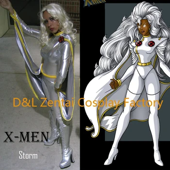 

Free Shipping DHL X- Men Storm Ororo Munroe Superhero Costume Silver Shiny Metallic Suit Halloween Cosplay Costume XM112