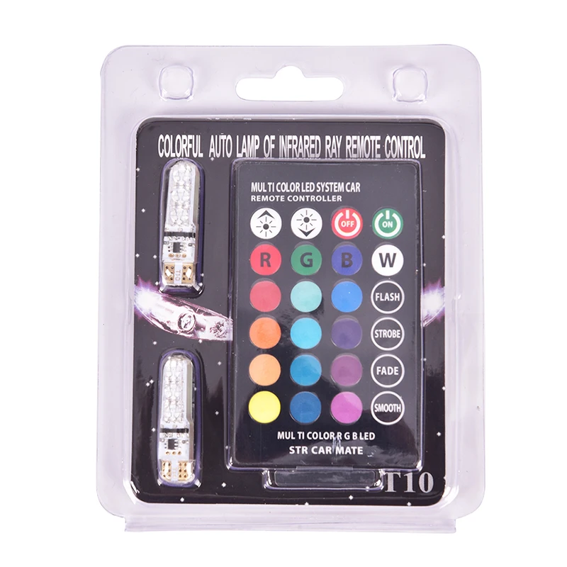 2 шт. DC 12V светодиодный T10 5050 SMD пульт дистанционного управления RGB Изменение цвета автомобиля Клин боковой светильник лампа