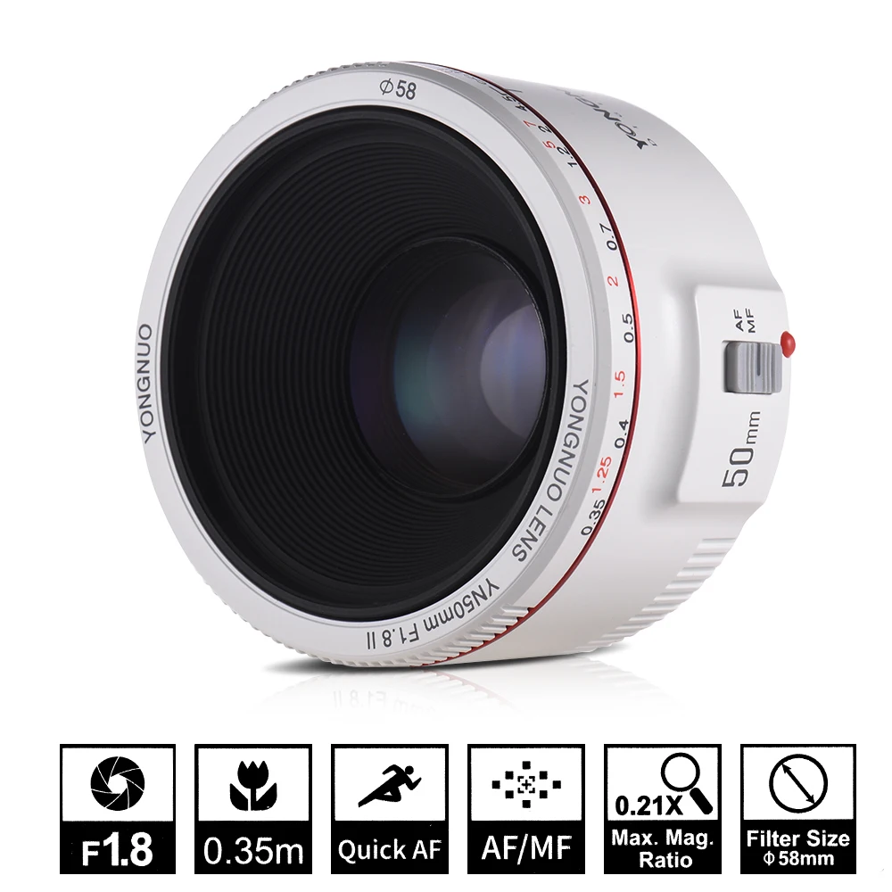 Cadiso YN50mm F1.8 II 0,35 M фокусное расстояние Prime EF 50 мм объектив камеры эффект боке объектив камеры для Canon EOS 70D 600D 5D2 5D3 DSLR