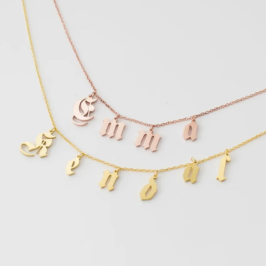 

1-6 Old English Initial Necklace Women Men Custom Jewelry Personalized Name Choker Silver Rose Gold Collar Mujer Bridesmaid Gift