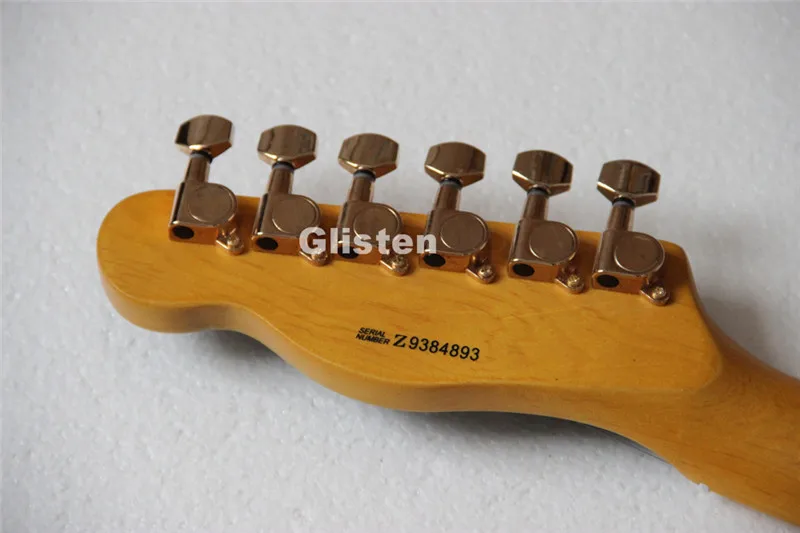 TL черная электрогитара с золотой фурнитурой, желтая привязка на заказ ...