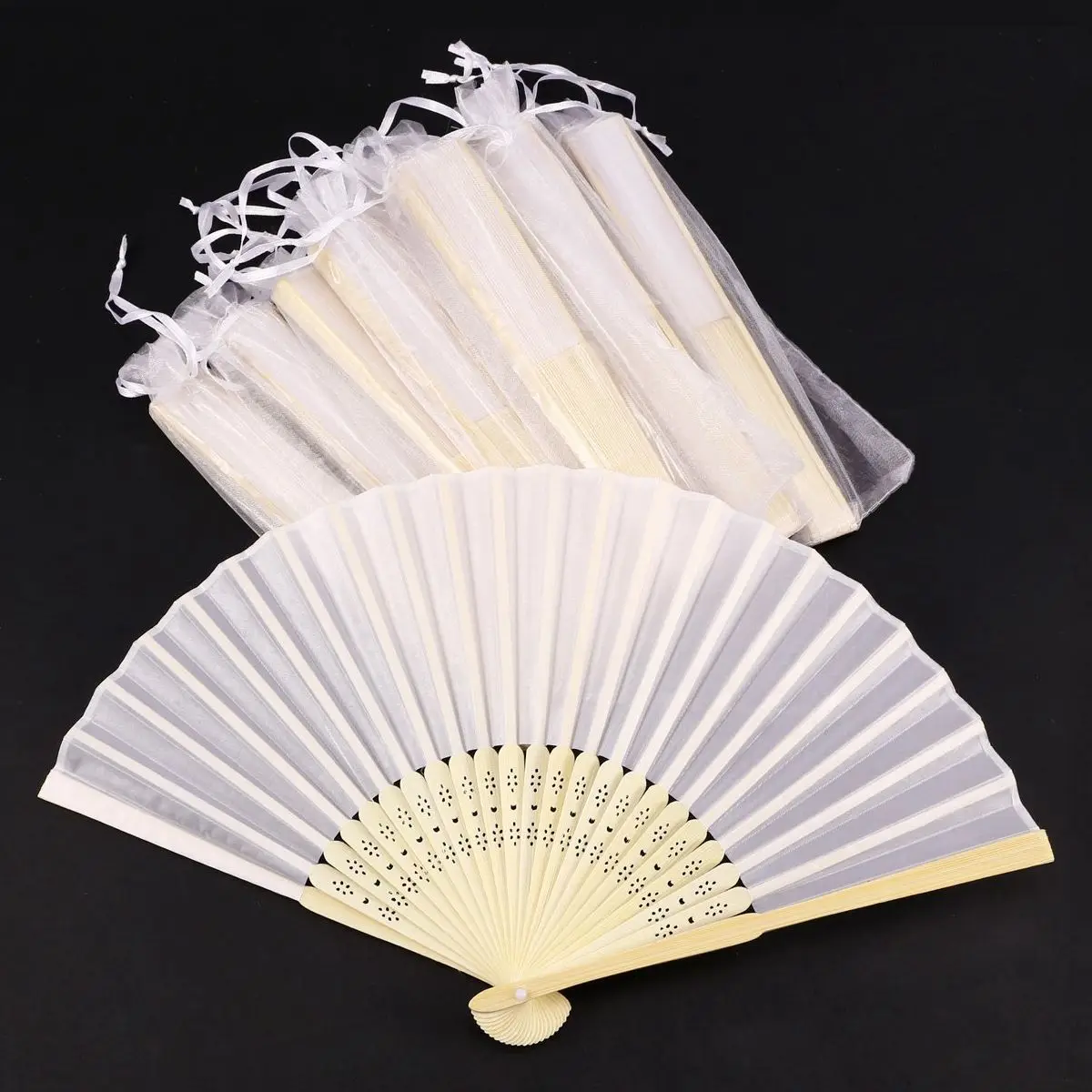 10x вентилятор в белая шелковистая ткань+ бамбук с подарочной сумкой в муслине для свадьбы персонализированные танцы написание живопись
