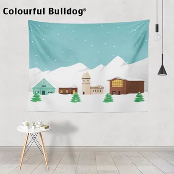 

Wholesale Pine House Snow Wall Hanging Tapestry Mountain Deer Chimney Beach Towel Fence Christmas Tree Meteor Decor Party Home