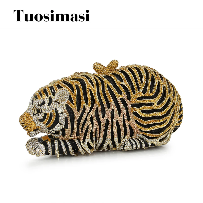 

Women Luxury Crystal Tiger Shape Evening Bags Boutique Wedding Clutches Party Purses Shoulder Bag(88233-BG)