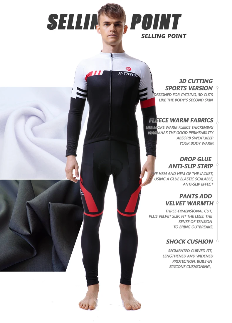 X-Tiger зимний термальный флис Велоспорт Джерси Набор Супер теплая велосипедная одежда гоночный комплект одежды для велоспорта