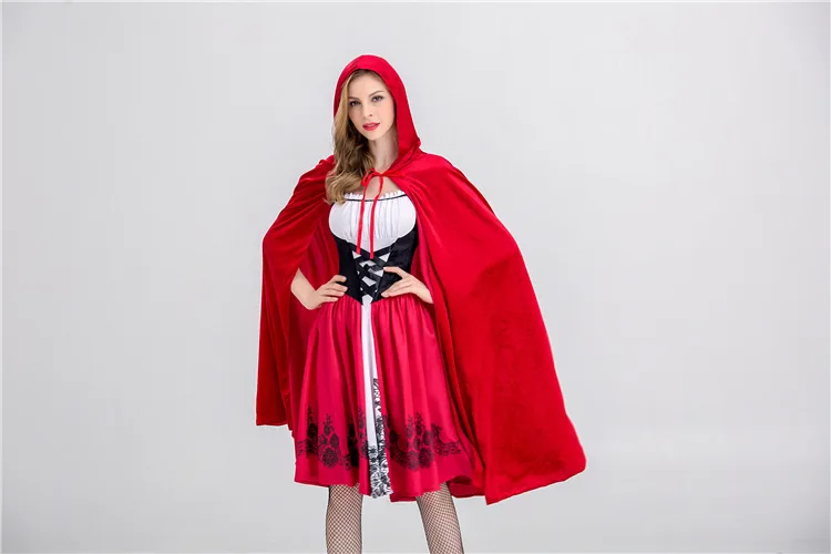 S-XL для взрослых женщин; сказочный костюм с красной шапочкой для женщин; маскарадные красные платья; маскарадный плащ; вечерние платья для Хэллоуина