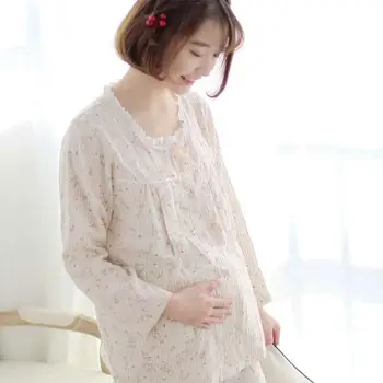 

Pregnant nightclothes Breastfeeding Set Summer Double Gauze Thin Pregnant Women's Home Service Suit