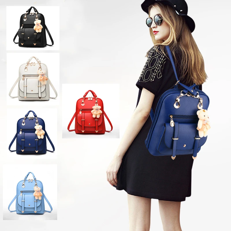 

2017 Fashion ladies Bags Bolsa Casual PU Women Backpack School Travel Bag With Bear Doll Backpacks For Teenage Girls mochila #48