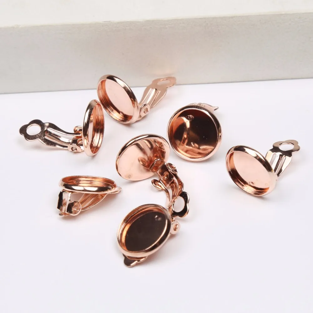 

onwear 40pcs rose gold clip on earring findings fit 12mm cabochon earring blanks diy earring base settings for jewelry