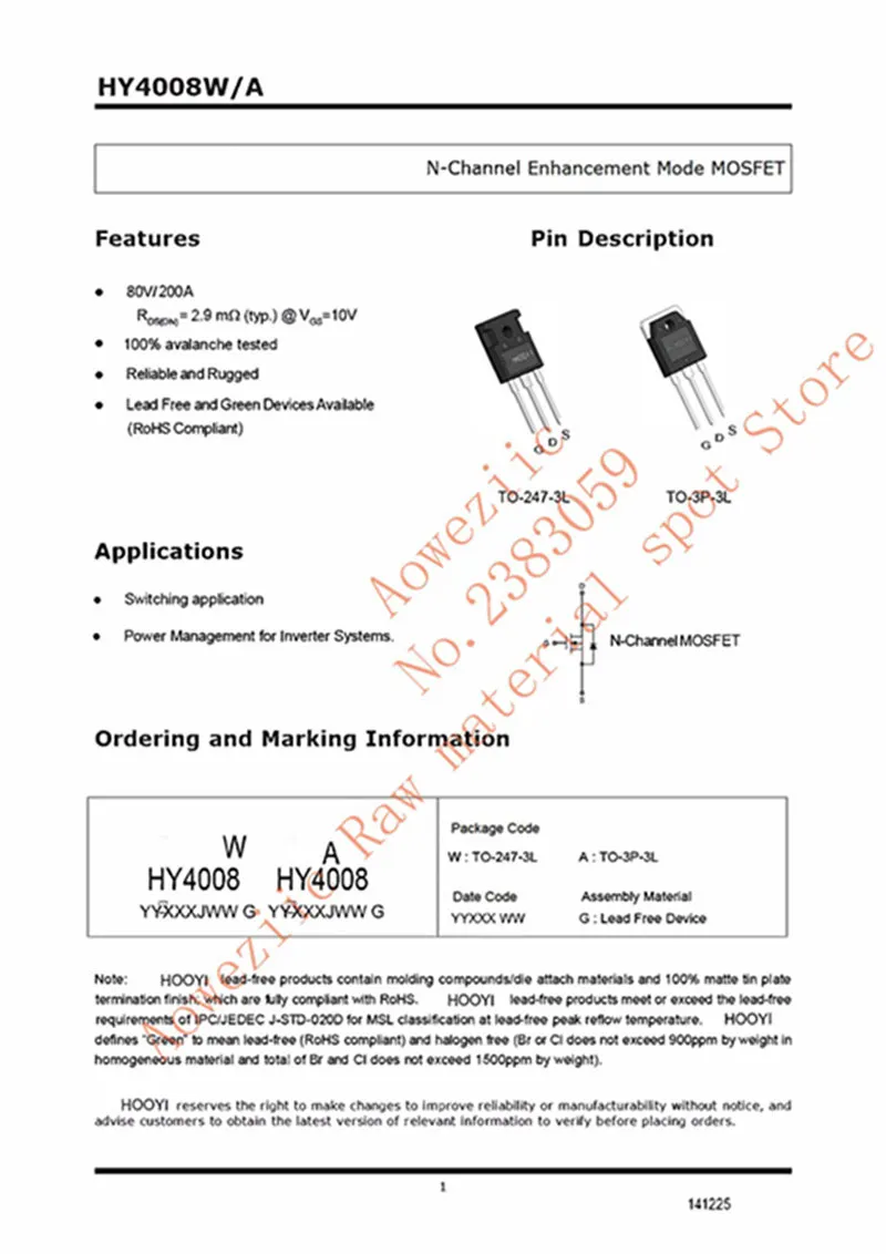 Aoweziic+ 10 шт. HY4008 HY4008W TO-247 МОП инвертор ультра чип 80 в 200A