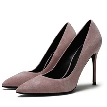 Mature Women's Elegant Footwear Classic Kid Suede Leather Date Large Size 41 Slip On Pumps Woman Shoes High Heel Shoes E0075 bonjomarisa 2018 kid suede large size 33 40 women shoes woman slip on chunky heels mules pumps woman shoes