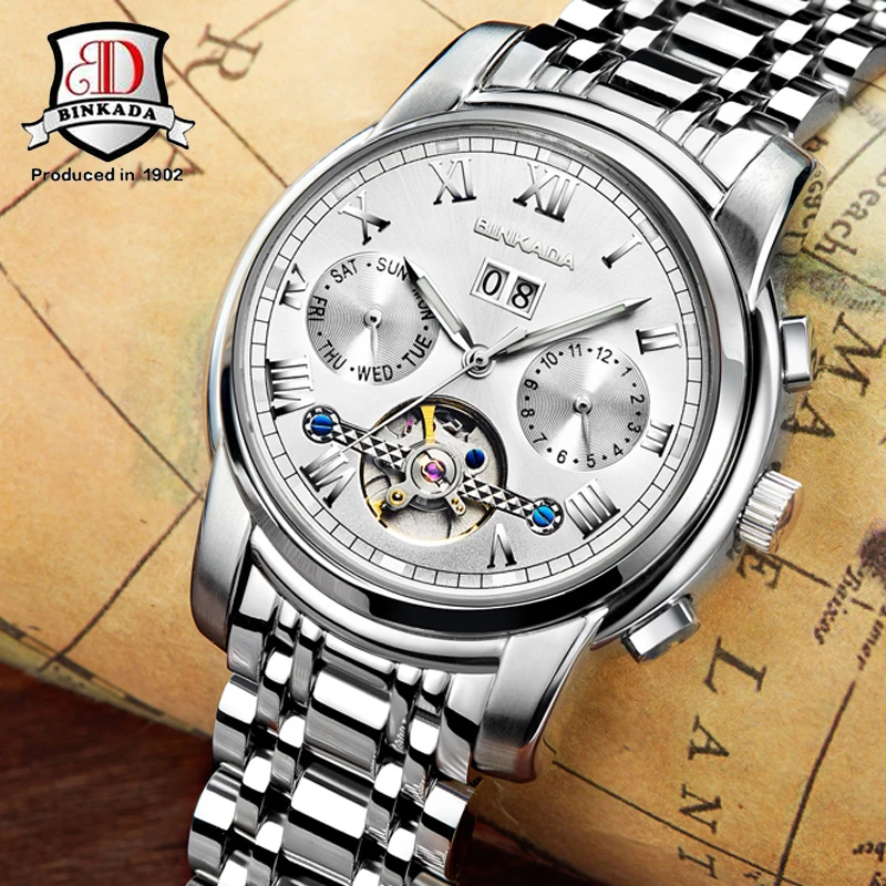 Лидирующий бренд механические наручные часы Tourbillon Мужские стальной ремешок