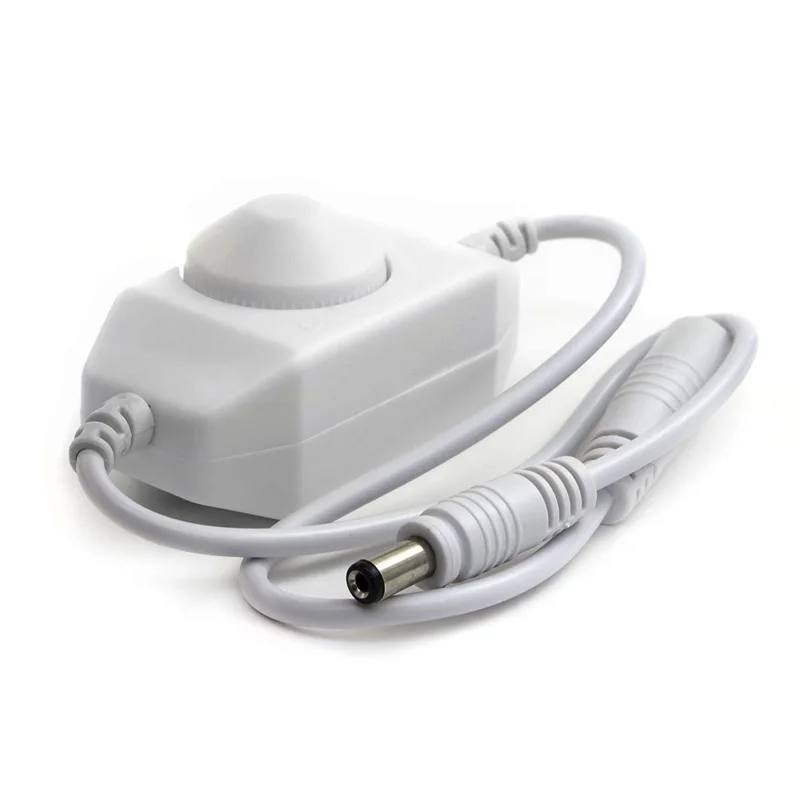 

5-24V DC White LED Strip Light Mini Dial Dimmer, Easy DC Jack Installation, 4A Max, LED Tape Light