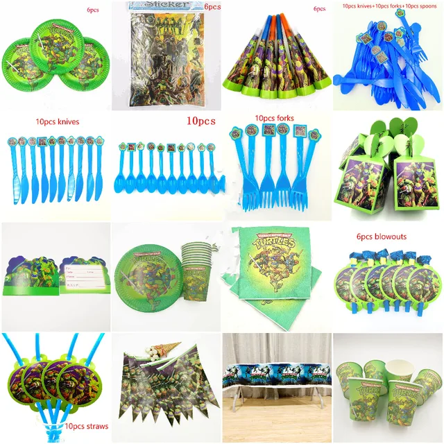 ティーンエイジミュータントニンジャタートルズストローフラグテーブルクロスプレート Candybox PopcornBox カードパーティー用品子供の誕生日パーティーの装飾