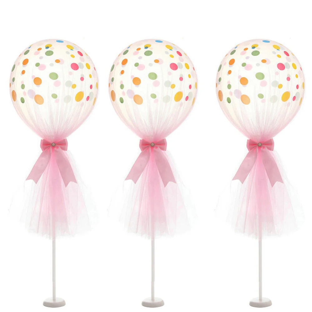 

3pcs 12 Inch Party Tulle Latex Balloons with Polka Dot Column Base for Baby Shower Birthday Wedding Party Decoration