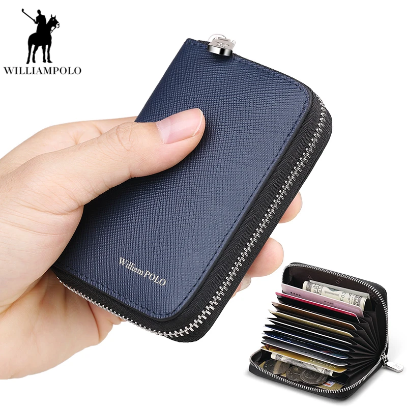 

WILLIAMPOLO 2019 High Quality Hot Sale Genuine Leather Unisex Card Holder Wallets Male Credit Zipper Walets PL255