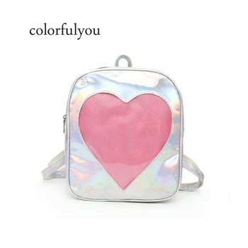 

Cute Style Women Backpack 2019 Laser Transparent Fashion Student Backpack Love Shape Shoulder Bag Travel Schoolbag For Teenager