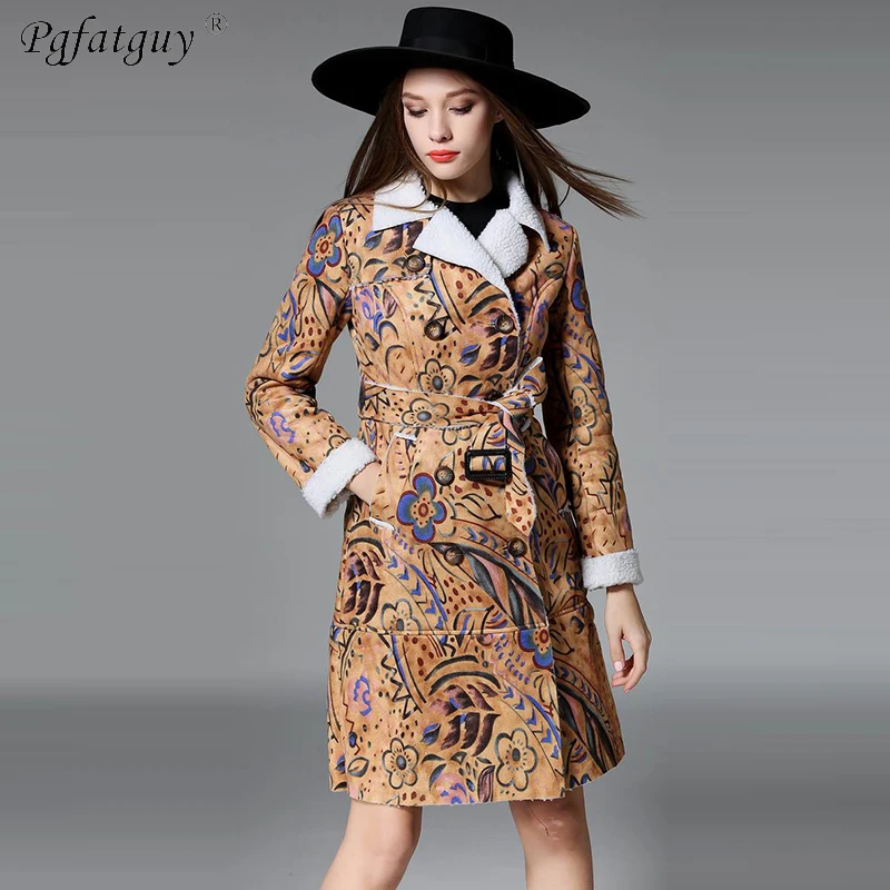New 2019 Spring Suede Leather Jacket Women Long Lamb Wool