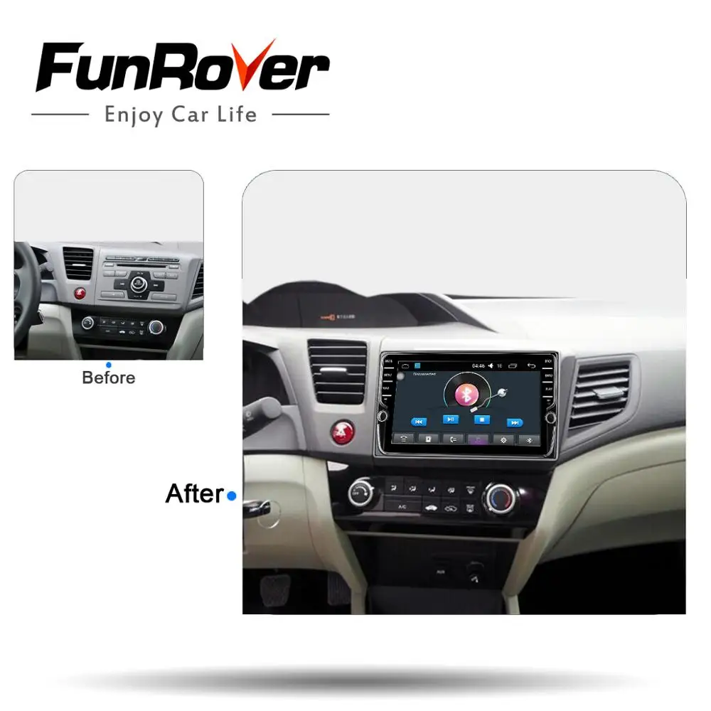 Discount Funrover Car Radio Multimedia IPS 2 din Android 8.0 Head Unit For Honda For Civic 2011-15 right-hand drive stereo navi audio gps 1
