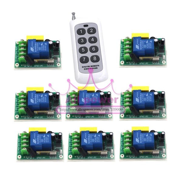 1CH 220V 30A RF 3000W Wireless Remote Control Power Switch 8Pcs and